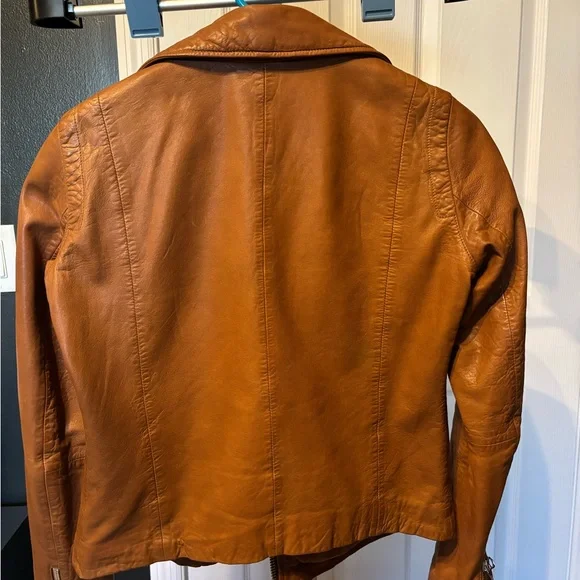 Madewell Washed Leather Motorcycle Jacket in Cedar (S) Like New - Picture 13 of 15